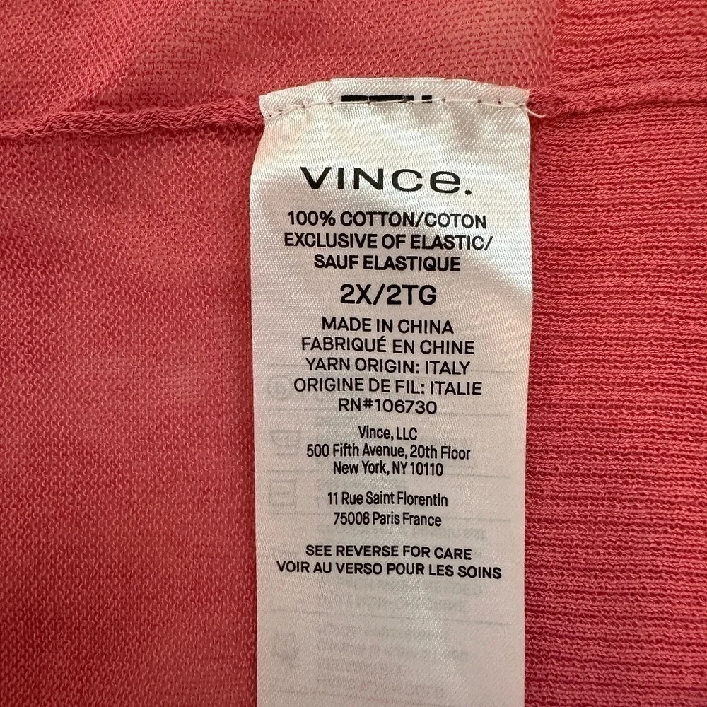 Vince. Pink Long Sleeve Thin Knit 100% Cotton Cardigan Women's Size 2X